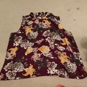 LOFT Burgundy Floral Sleeveless Blouse